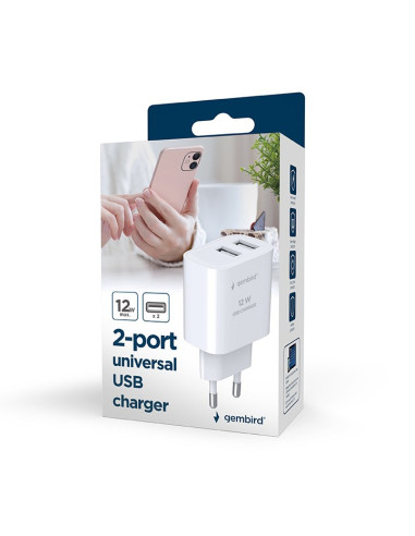 Gembird 2-Portowa Ładowarka Sieciowa 2X Usb-A, Czarna