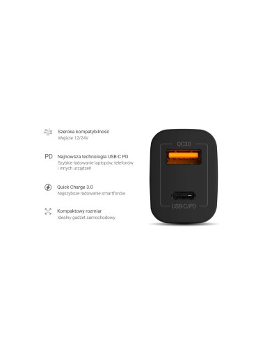 Green Cell Ładowarka Samochodowa Usb-C 30W Pd + Usb