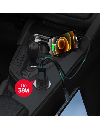 Unitek Ładowarka Samochodowa 38W, Usb-A Usb-C, Qc3.0, P1400A