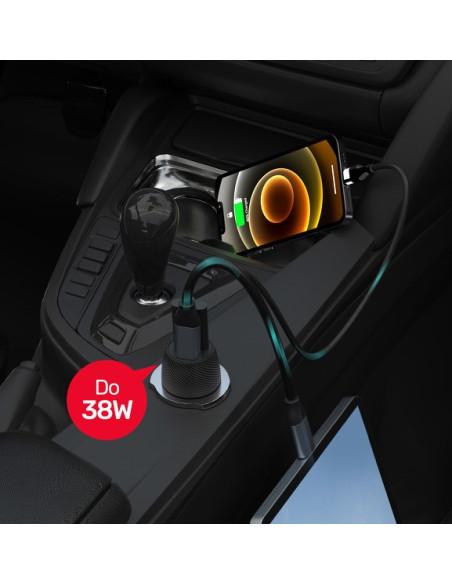 Unitek Ładowarka Samochodowa 38W, Usb-A Usb-C, Qc3.0, P1400A