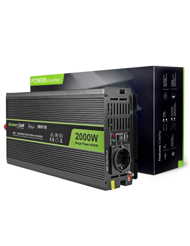 Green Cell Przetwornica Inv10 12V-230V 2000W/4000W Modyfikowana Sinusoida