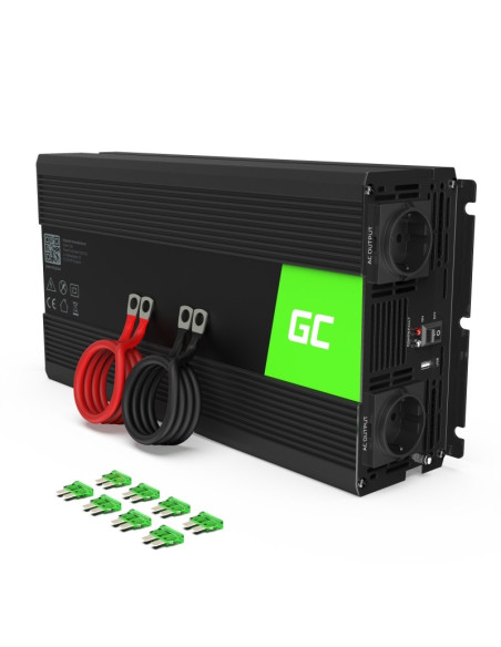 Green Cell Przetwornica Inv24 24V-230V 1500W/3000W Modyfikowana Sinusoida