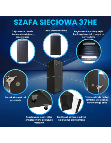 Extralink Szafa Rack 37U 600X600 Czarna Stojąca