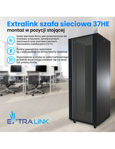 Extralink Szafa Rack 37U 600X600 Czarna Stojąca