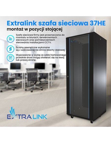 Extralink Szafa Rack 37U 600X600 Czarna Stojąca
