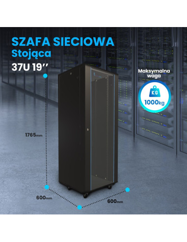 Extralink Szafa Rack 37U 600X600 Czarna Stojąca