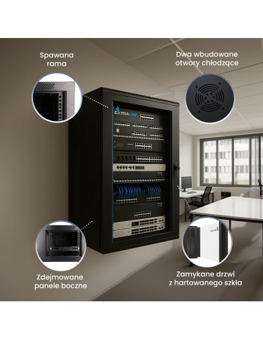 Extralink Szafa Rack 18U 600X600 Czarna Montowana Na Ścianie