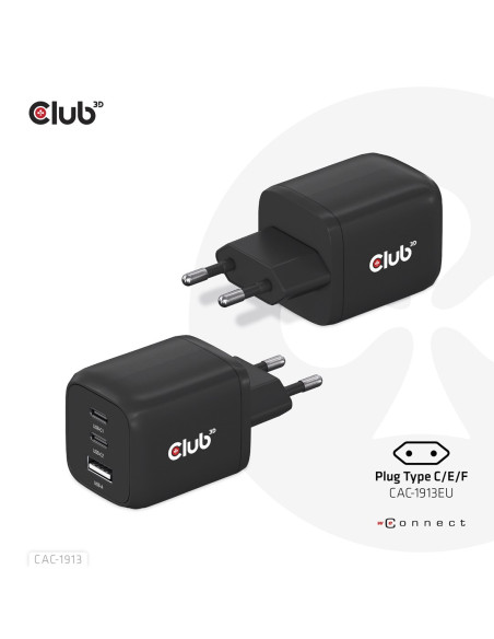 Club3D Cac-1913 Ładowarka Do Urządzeń Przenośnych Telefon Komórkowy, Laptop, Smartfon, Uniwersalne Czarny Prąd Przemienny Szybki
