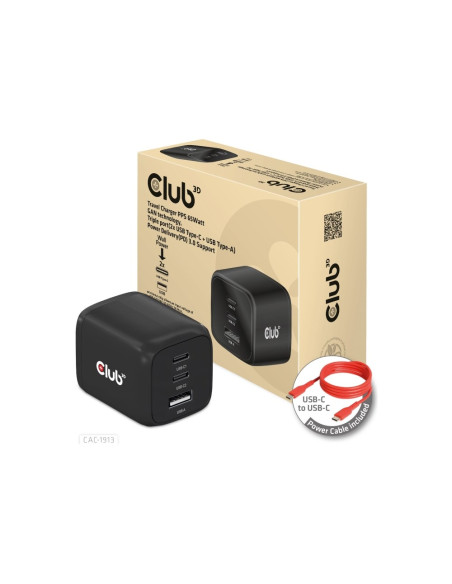 Club3D Cac-1913 Ładowarka Do Urządzeń Przenośnych Telefon Komórkowy, Laptop, Smartfon, Uniwersalne Czarny Prąd Przemienny Szybki