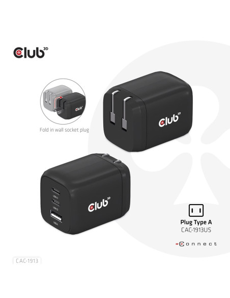 Club3D Cac-1913 Ładowarka Do Urządzeń Przenośnych Telefon Komórkowy, Laptop, Smartfon, Uniwersalne Czarny Prąd Przemienny Szybki