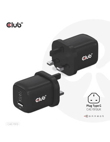 Club3D Cac-1913 Ładowarka Do Urządzeń Przenośnych Telefon Komórkowy, Laptop, Smartfon, Uniwersalne Czarny Prąd Przemienny Szybki