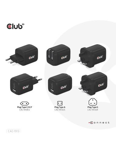 Club3D Cac-1913 Ładowarka Do Urządzeń Przenośnych Telefon Komórkowy, Laptop, Smartfon, Uniwersalne Czarny Prąd Przemienny Szybki