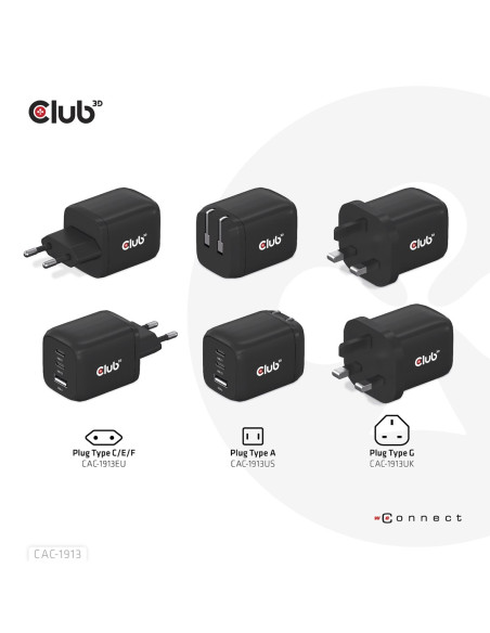 Club3D Cac-1913 Ładowarka Do Urządzeń Przenośnych Telefon Komórkowy, Laptop, Smartfon, Uniwersalne Czarny Prąd Przemienny Szybki