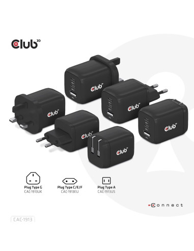 Club3D Cac-1913 Ładowarka Do Urządzeń Przenośnych Telefon Komórkowy, Laptop, Smartfon, Uniwersalne Czarny Prąd Przemienny Szybki