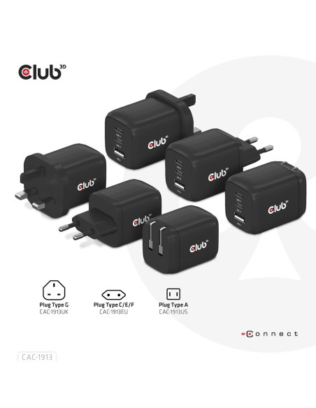Club3D Cac-1913 Ładowarka Do Urządzeń Przenośnych Telefon Komórkowy, Laptop, Smartfon, Uniwersalne Czarny Prąd Przemienny Szybki