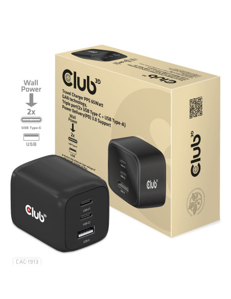 Club3D Cac-1913 Ładowarka Do Urządzeń Przenośnych Telefon Komórkowy, Laptop, Smartfon, Uniwersalne Czarny Prąd Przemienny Szybki