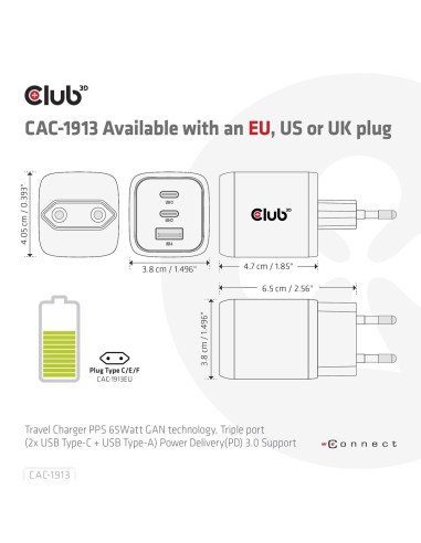 Club3D Cac-1913 Ładowarka Do Urządzeń Przenośnych Telefon Komórkowy, Laptop, Smartfon, Uniwersalne Czarny Prąd Przemienny Szybki