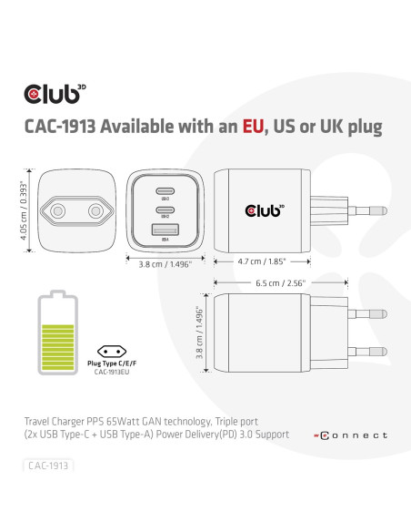 Club3D Cac-1913 Ładowarka Do Urządzeń Przenośnych Telefon Komórkowy, Laptop, Smartfon, Uniwersalne Czarny Prąd Przemienny Szybki