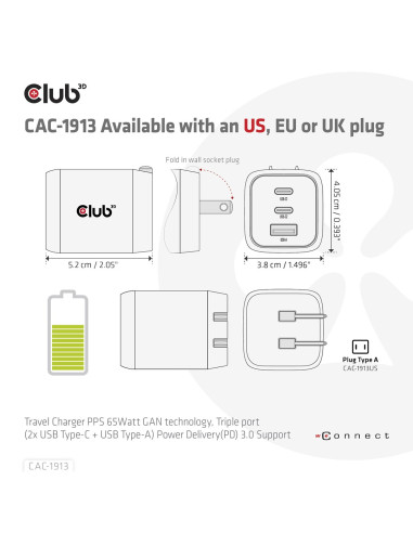 Club3D Cac-1913 Ładowarka Do Urządzeń Przenośnych Telefon Komórkowy, Laptop, Smartfon, Uniwersalne Czarny Prąd Przemienny Szybki
