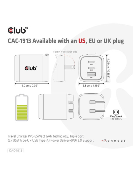 Club3D Cac-1913 Ładowarka Do Urządzeń Przenośnych Telefon Komórkowy, Laptop, Smartfon, Uniwersalne Czarny Prąd Przemienny Szybki