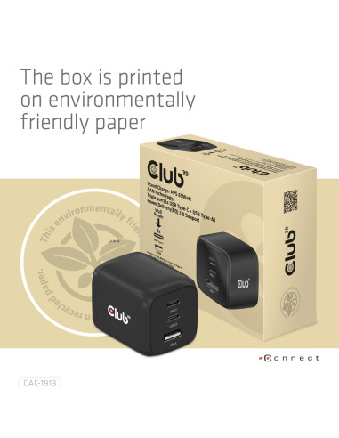 Club3D Cac-1913 Ładowarka Do Urządzeń Przenośnych Telefon Komórkowy, Laptop, Smartfon, Uniwersalne Czarny Prąd Przemienny Szybki