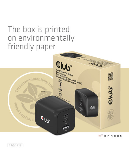 Club3D Cac-1913 Ładowarka Do Urządzeń Przenośnych Telefon Komórkowy, Laptop, Smartfon, Uniwersalne Czarny Prąd Przemienny Szybki