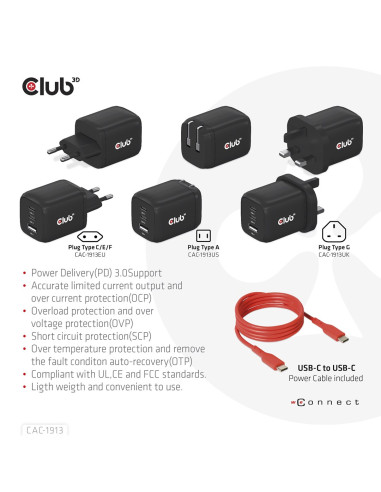 Club3D Cac-1913 Ładowarka Do Urządzeń Przenośnych Telefon Komórkowy, Laptop, Smartfon, Uniwersalne Czarny Prąd Przemienny Szybki
