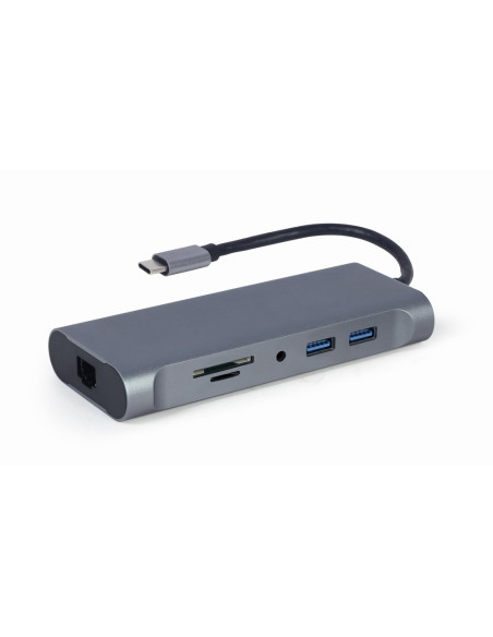 Gembird Multi Adapter Usb Type-C 7 W 1 (Hub3.0 + Hdmi + Vga + Pd + Czytnik Kart + Dźwięk Stereo), Szary