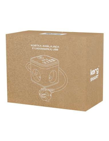 Kerg Smart – Kostka Zasilająca 3-Gniazdowa + Ładowarka Usb-A+Usb-C 1,5M 3×1,5Mm2 H05Vv-F 16A/250V~