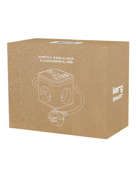 Kerg Smart – Kostka Zasilająca 3-Gniazdowa + Ładowarka Usb-A+Usb-C 1,5M 3×1,5Mm2 H05Vv-F 16A/250V~