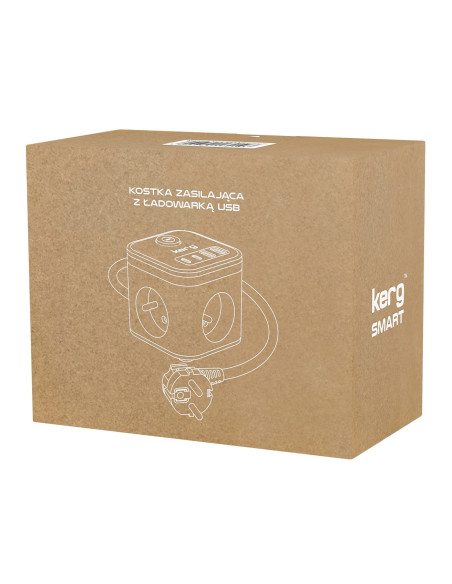 Kerg Smart – Kostka Zasilająca 3-Gniazdowa + Ładowarka Usb-A+Usb-C 1,5M 3×1,5Mm2 H05Vv-F 16A/250V~