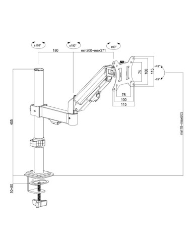 Maclean Uchwyt Na Monitor, Sprężyna Gazowa, 17"-32", 2-10Kg, Czarny Mc-135