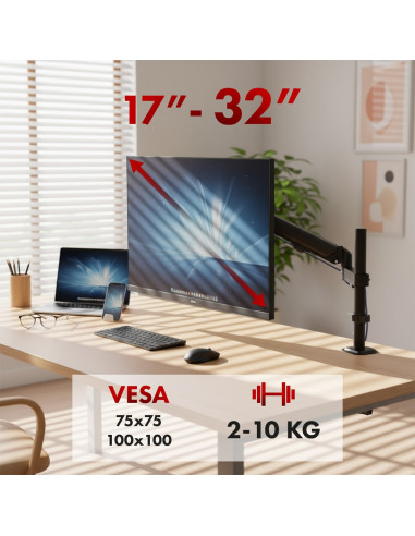 Maclean Uchwyt Na Monitor, Sprężyna Gazowa, 17"-32", 2-10Kg, Czarny Mc-135