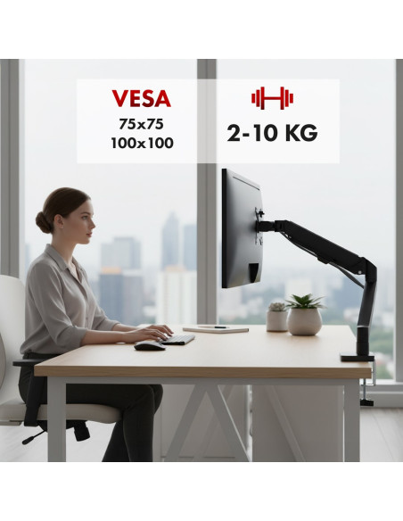 Maclean Uchwyt Na Monitor, Sprężyna Gazowa, 17"-32", 2-10Kg, Black Mc-133