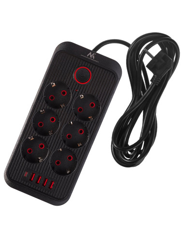 Maclean Listwa Zasilająca Maclean, Przedłużacz 6 Gniazd + 4Xusb, 110-240V Ac 50/60Hz, 2.1A Max 2500W, 3M, Czarna, Mce391 B Mc