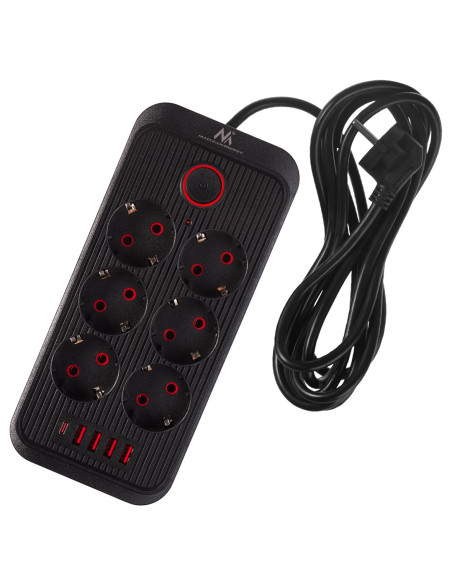 Maclean Listwa Zasilająca Maclean, Przedłużacz 6 Gniazd + 4Xusb, 110-240V Ac 50/60Hz, 2.1A Max 2500W, 3M, Czarna, Mce391 B Mc