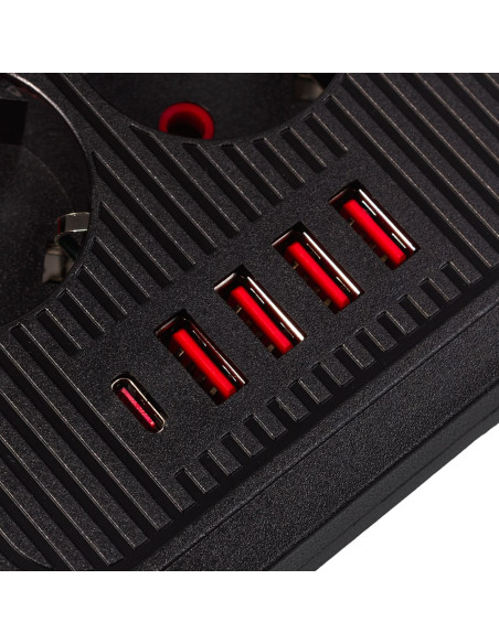 Maclean Listwa Zasilająca Maclean, Przedłużacz 6 Gniazd + 4Xusb, 110-240V Ac 50/60Hz, 2.1A Max 2500W, 3M, Czarna, Mce391 B Mc