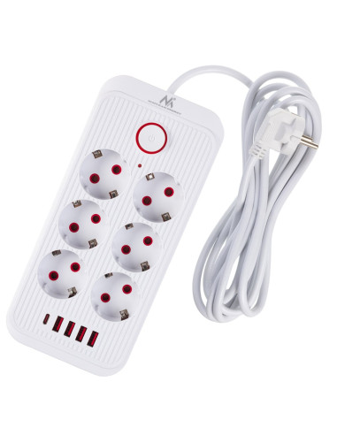 Maclean Listwa Zasilająca, Przedłużacz 6 Gniazd + 4Xusb, 110-240V Ac 50/60Hz, 2.1A Max 2500W, 3M, Biała Mce391 W