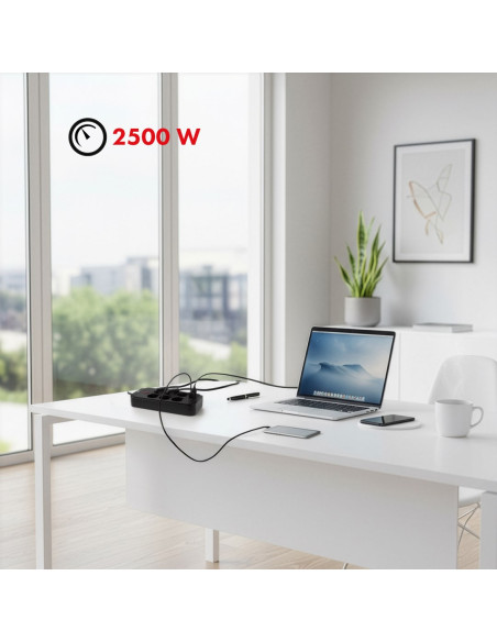 Maclean Listwa Zasilająca, Przedłużacz 6 Gniazd + 4Xusb, 110-240V Ac 50/60Hz, 2.1A Max 2500W, 1,5 M, Czarna Mce389 B