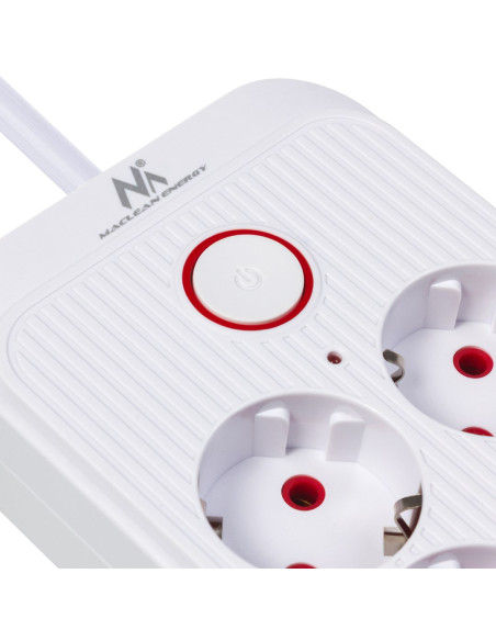 Maclean Listwa Zasilająca, Przedłużacz 6 Gniazd + 4Xusb, 110-240V Ac 50/60Hz, 2.1A Max 2500W, 1,5 M, Biała Mce389 W