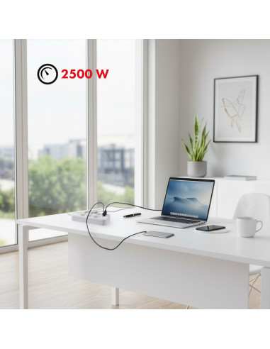 Maclean Listwa Zasilająca, Przedłużacz 6 Gniazd + 4Xusb, 110-240V Ac 50/60Hz, 2.1A Max 2500W, 1,5 M, Biała Mce389 W