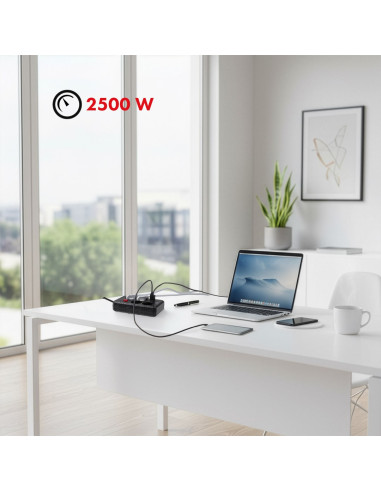 Maclean Listwa Zasilająca, Przedłużacz 4 Gniazda + 3Xusb, 110-240V Ac 50/60Hz, 2.1A Max 2500W, 3M, Czarna, Mce393 B