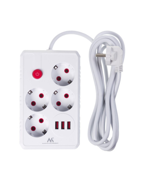 Maclean Listwa Zasilająca, Przedłużacz 4 Gniazda + 3Xusb, 110-240V Ac 50/60Hz, 2.1A Max 2500W, 3M, Biała Mce393 W