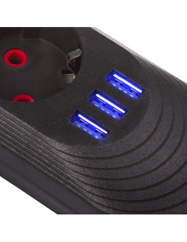Maclean Listwa Zasilająca, Przedłużacz5 Gniazd + 3Xusb, 110-240V Ac 50/60Hz, 2.1A Max 2500W, 1,5M, Czarna Mce395 B