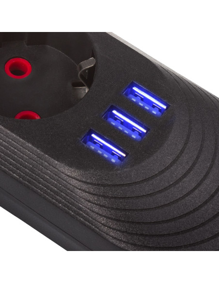 Maclean Listwa Zasilająca, Przedłużacz5 Gniazd + 3Xusb, 110-240V Ac 50/60Hz, 2.1A Max 2500W, 1,5M, Czarna Mce395 B