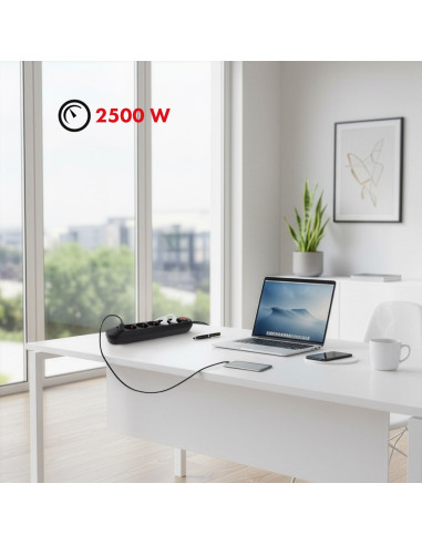 Maclean Listwa Zasilająca, Przedłużacz5 Gniazd + 3Xusb, 110-240V Ac 50/60Hz, 2.1A Max 2500W, 1,5M, Czarna Mce395 B