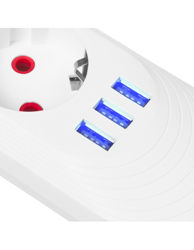 Maclean Listwa Zasilająca Przedłużacz5 Gniazd + 3Xusb, 110-240V Ac 50/60Hz, 2.1A Max 2500W, 1,5M, Biała Mce395 W