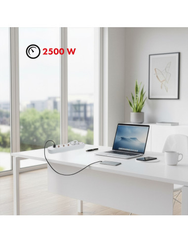 Maclean Listwa Zasilająca Przedłużacz5 Gniazd + 3Xusb, 110-240V Ac 50/60Hz, 2.1A Max 2500W, 1,5M, Biała Mce395 W