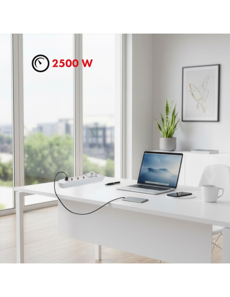 Maclean Listwa Zasilająca Przedłużacz5 Gniazd + 3Xusb, 110-240V Ac 50/60Hz, 2.1A Max 2500W, 1,5M, Biała Mce395 W