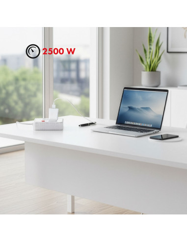 Maclean Listwa Zasilająca, Przedłużacz 2 Gniazda + 3Xusb, 110-240V Ac 50/60Hz, 2.1A Max 2500W, 3 M, Biała Mce388 W